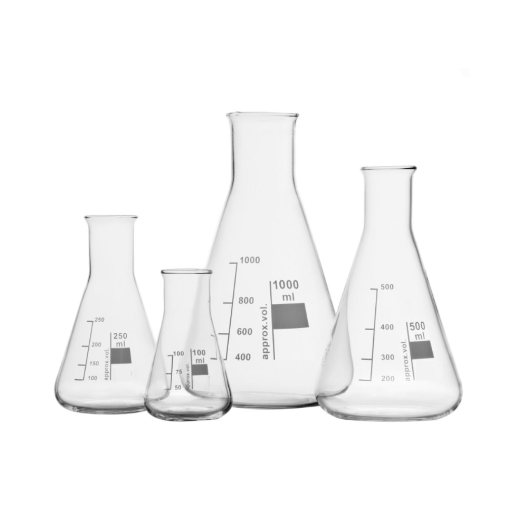 Зображення хімічних приборів у вигляді 4 колб Хімічні прибори у вигляді 4 колб | Хімреактиви